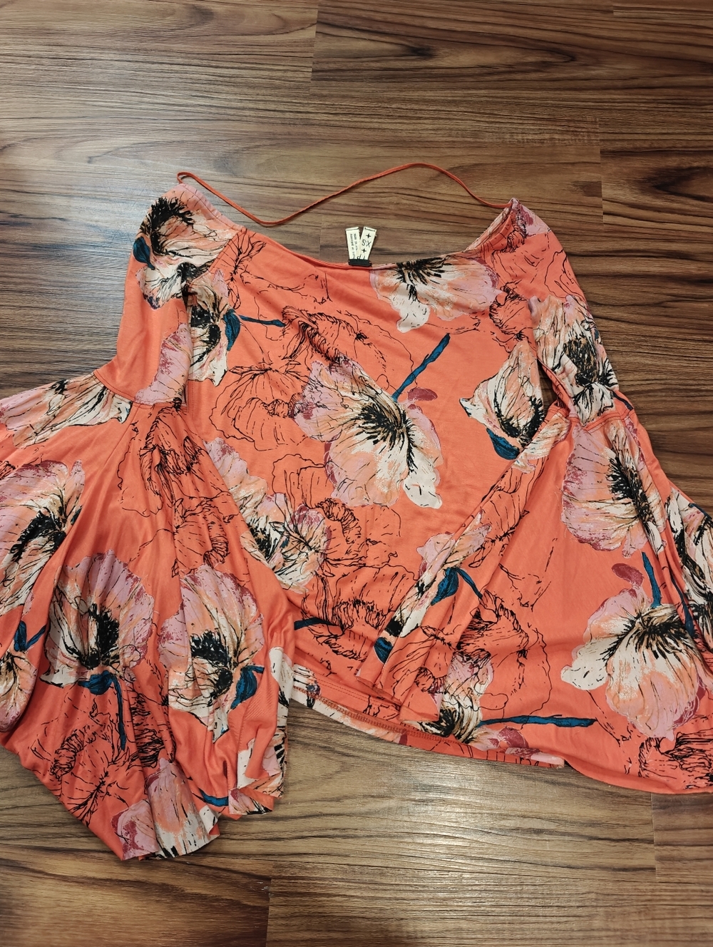 Free People Birds of Paradise Coral Orange Floral Print Top - Picture 8 of 11